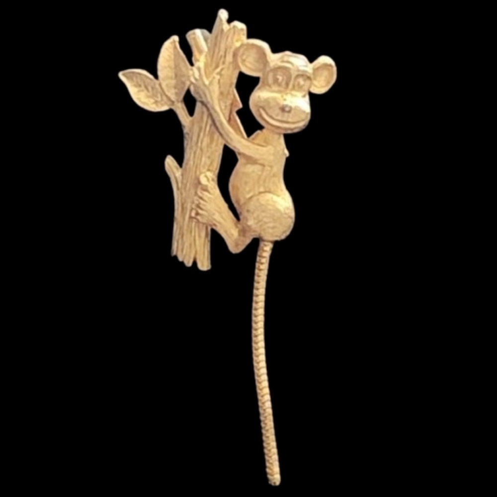 Monkey Movable Tail Vintage Brooch